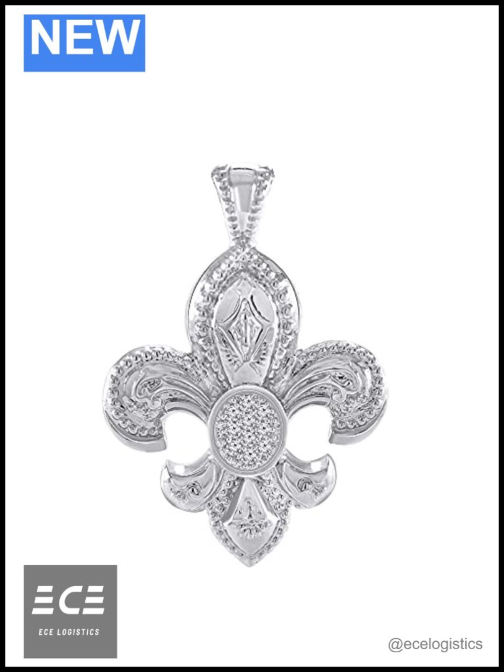 925 Sterling Silver 1/8 ctw Round Natural Diamond Fleur-de-Lis Charm Pendant